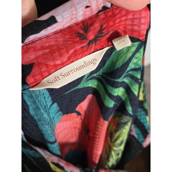 Soft Surroundings Button Down Sheer Tropical Moonlight Tunic Size XS With Tie - Picture 7 of 9